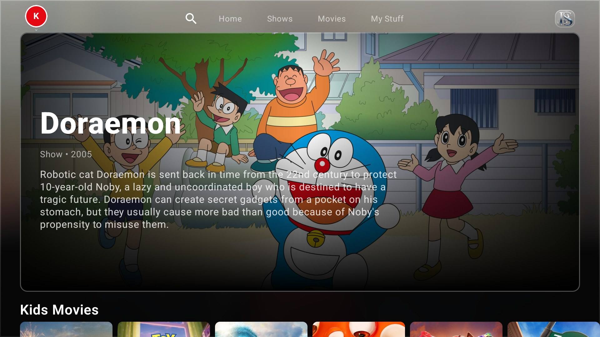 Kids profile home on Android TV with family titles